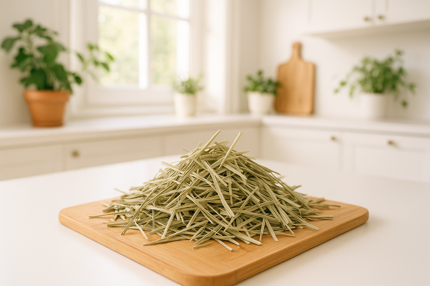 hojas de de zacate secas para preparar un rico té, crear un fondo blanco dentro de una casa agradable y saludable