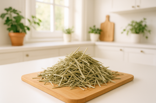 hojas de de zacate secas para preparar un rico té, crear un fondo blanco dentro de una casa agradable y saludable